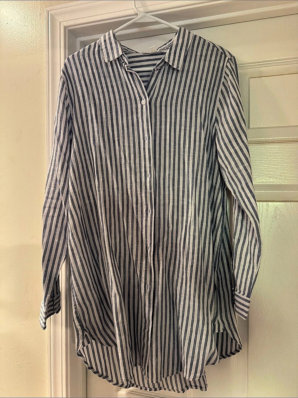 BeachLunchLounge Button-Down Linen-Blend Striped Shirt Blue & White
